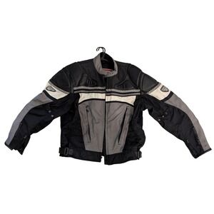 Firstgear Mens XL Motorcycle Jacket‎ Leather Mesh Padded Racing Black Grey White